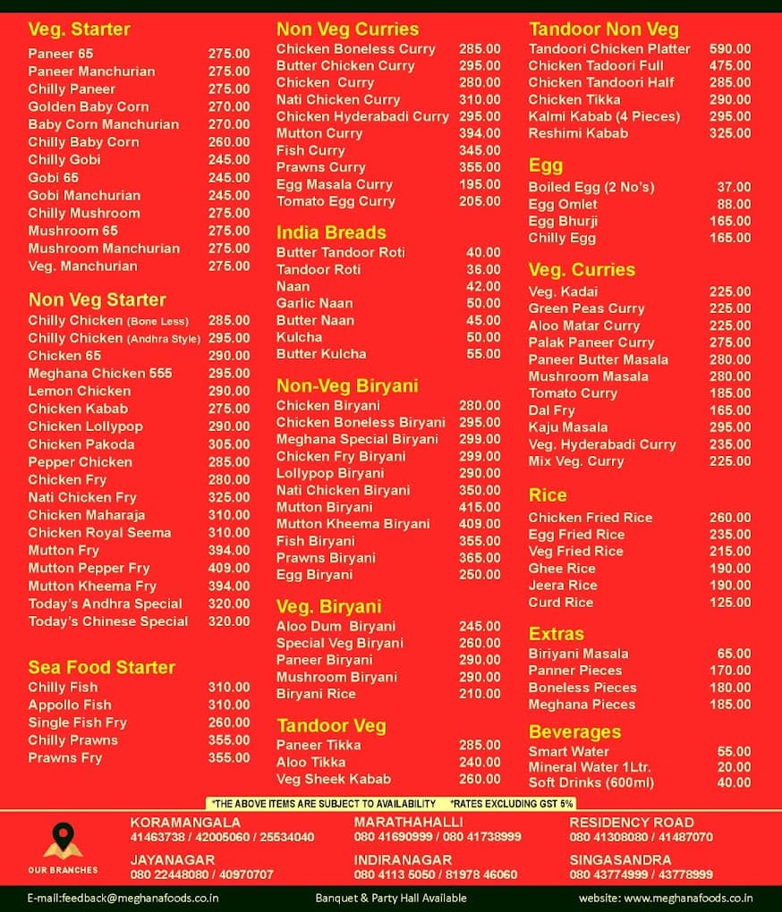 Meghana Biriyani Jayanagr menu